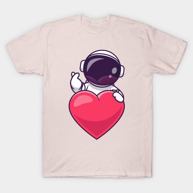 Cute Astronaut With Love Heart Cartoon T-Shirt by Catalyst Labs